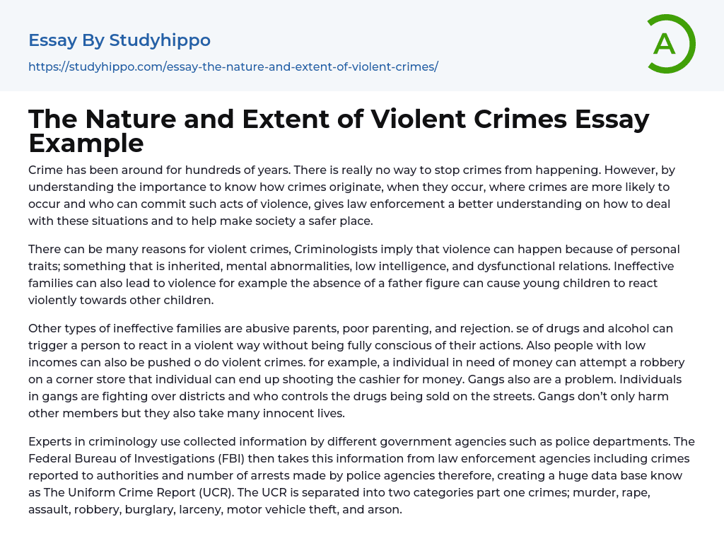 The Nature and Extent of Violent Crimes Essay Example