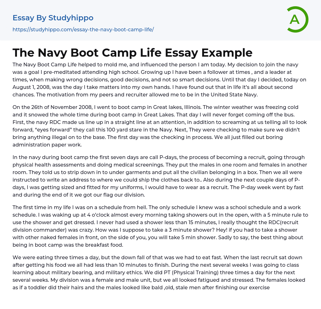 The Navy Boot Camp Life Essay Example