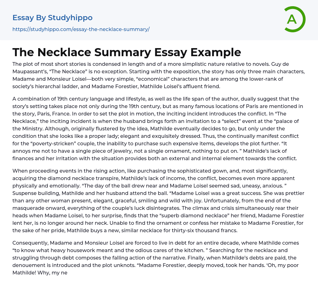 The Necklace Summary Essay Example