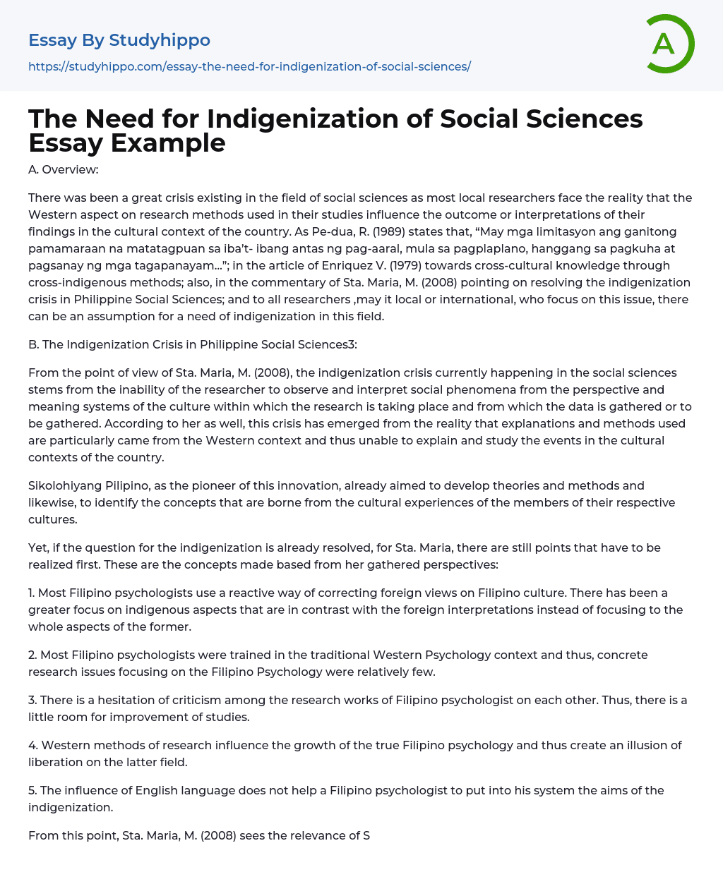 essay about indigenizing social science