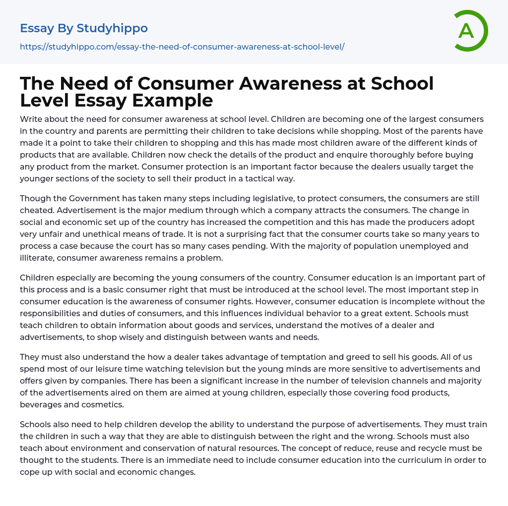 The Need of Consumer Awareness at School Level Essay Example
