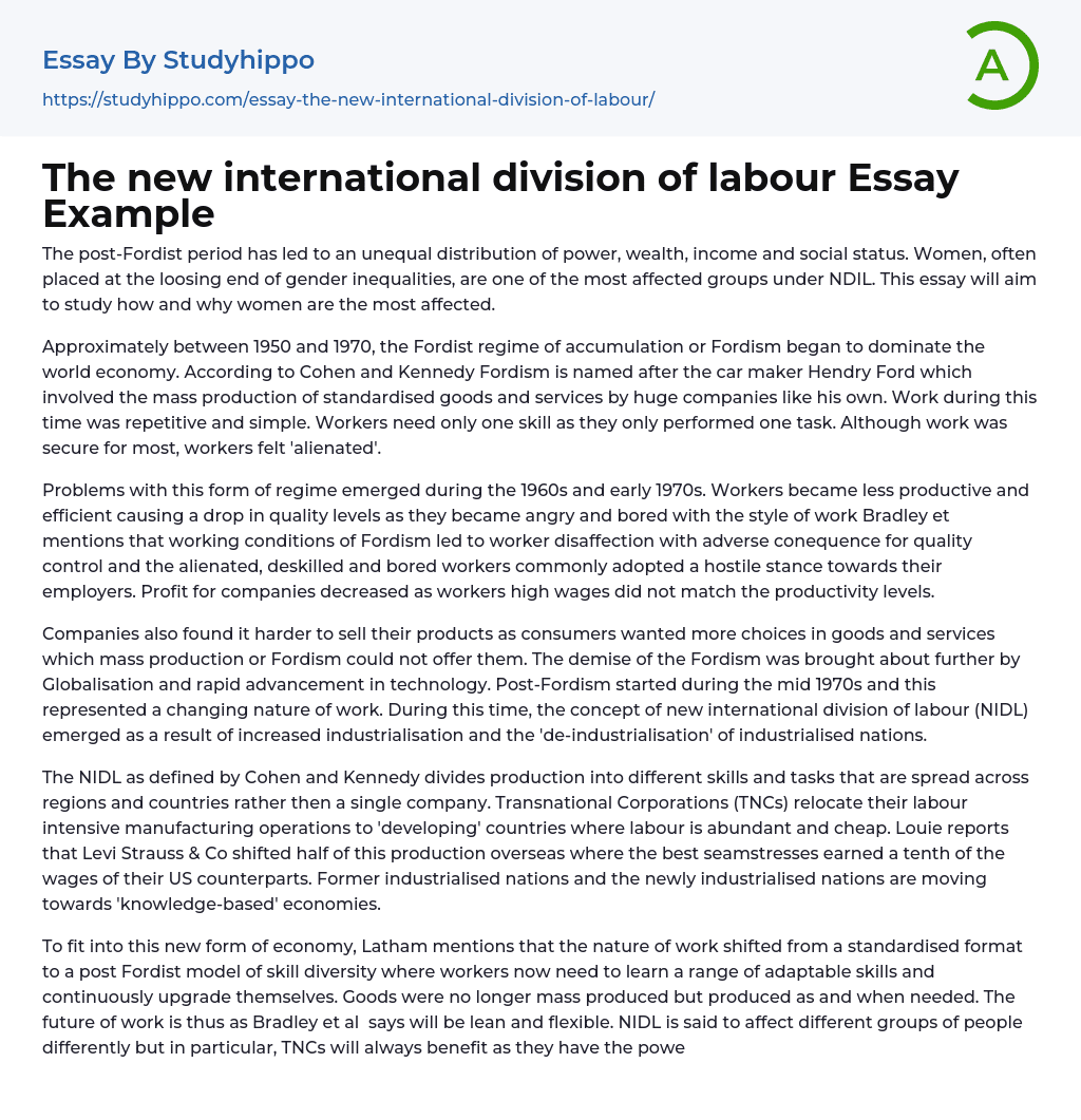 The new international division of labour Essay Example