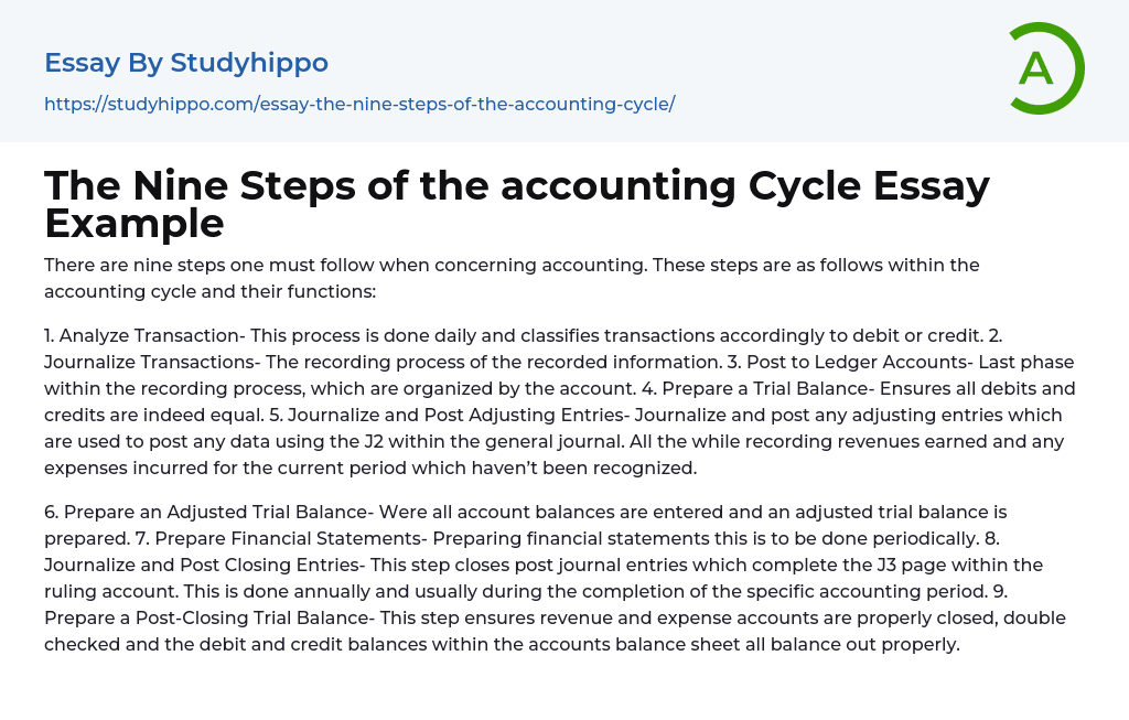 The Nine Steps of the accounting Cycle Essay Example