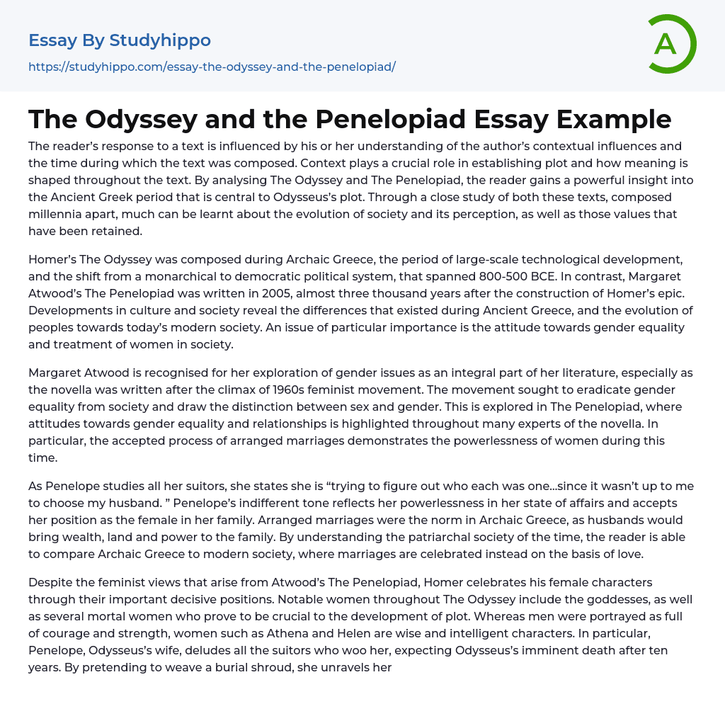 The Odyssey and the Penelopiad Essay Example