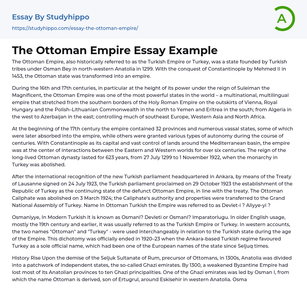 The Ottoman Empire Essay Example