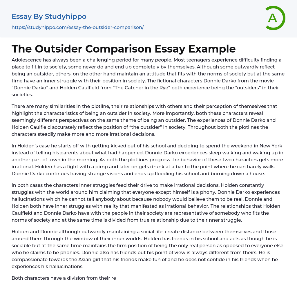 The Outsider Comparison Essay Example