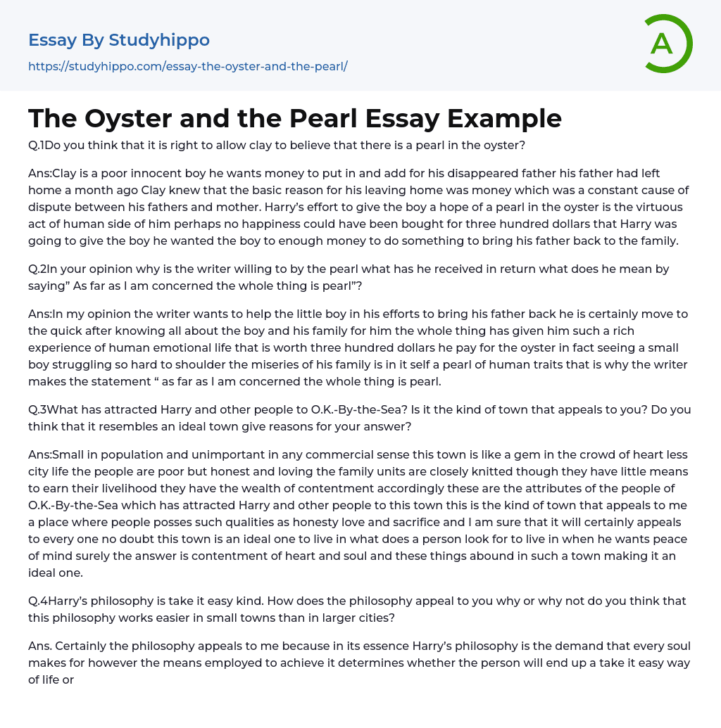 The Oyster and the Pearl Essay Example