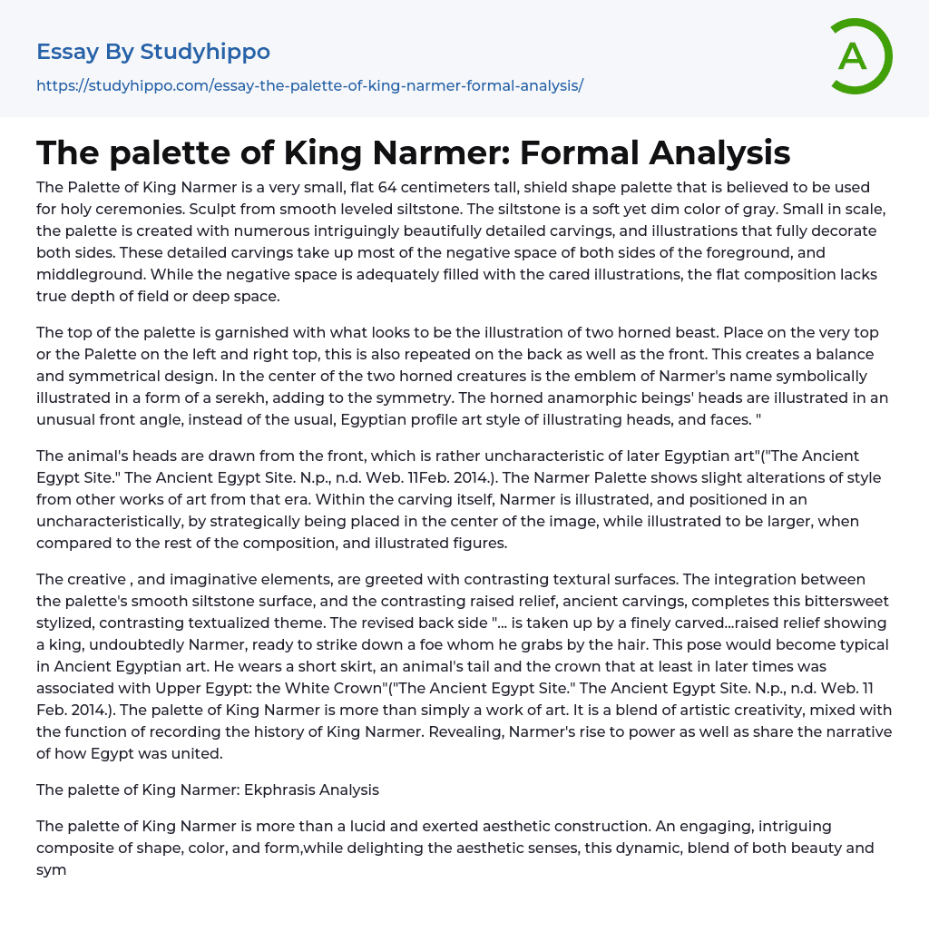 The palette of King Narmer: Formal Analysis Essay Example