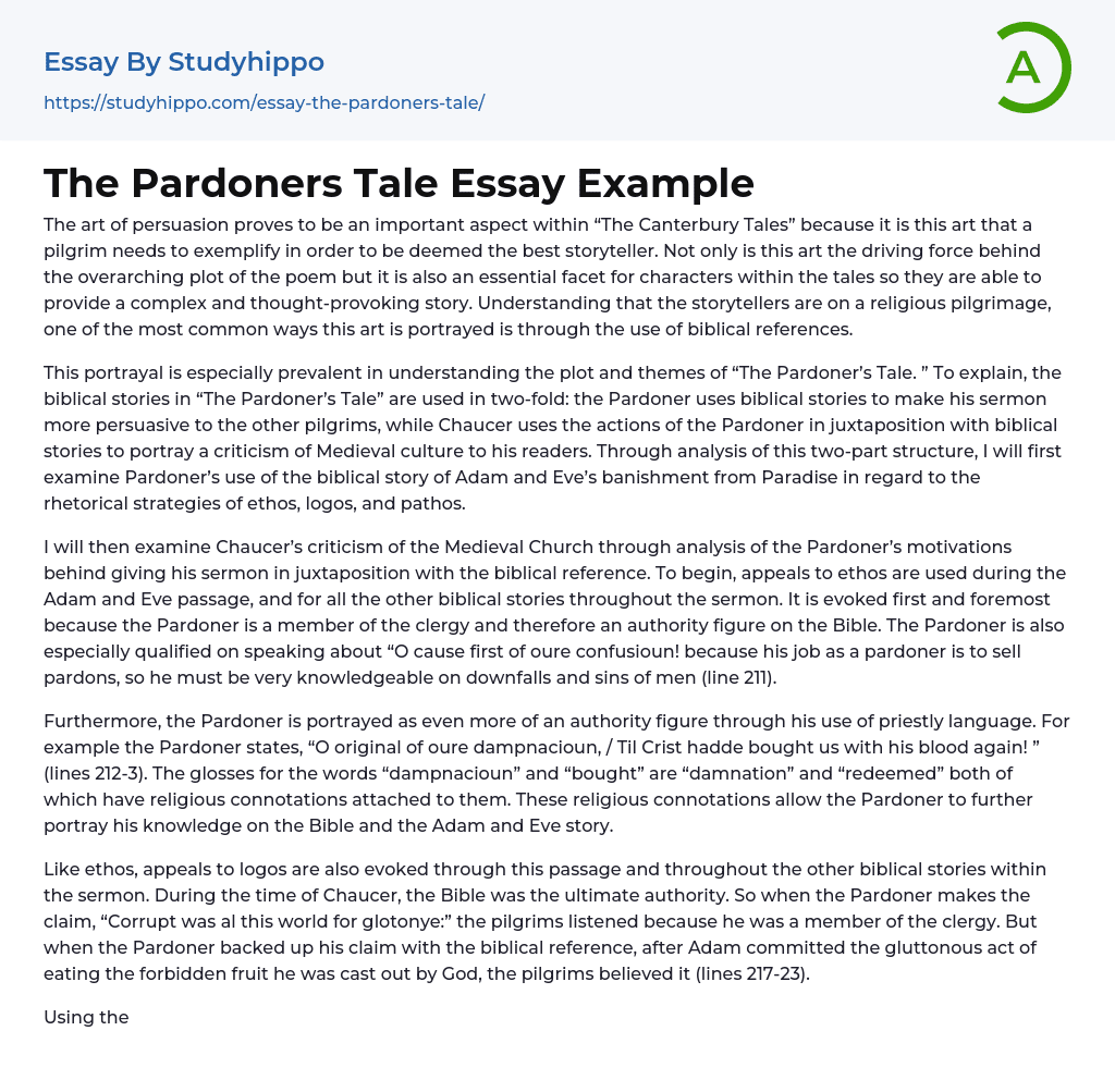 The Pardoners Tale Essay Example