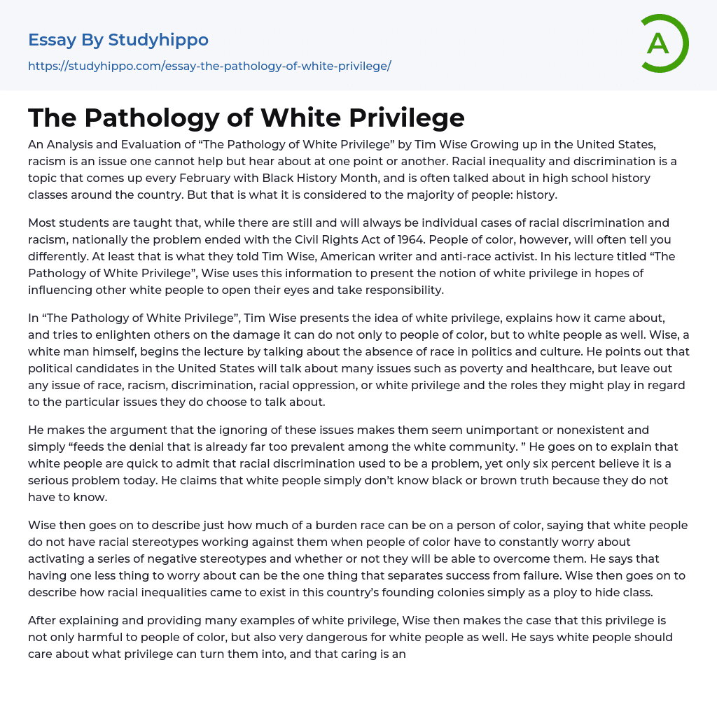 The Pathology of White Privilege Essay Example