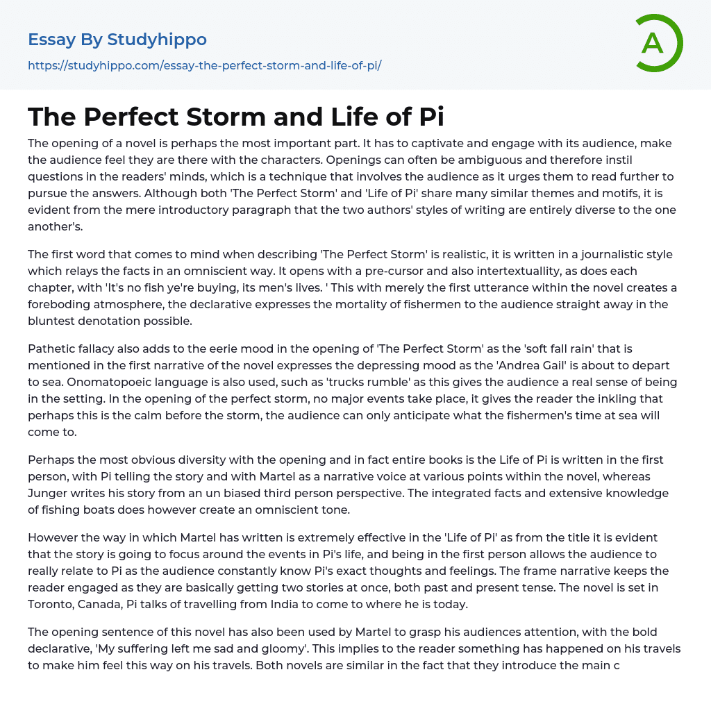 The Perfect Storm and Life of Pi Essay Example