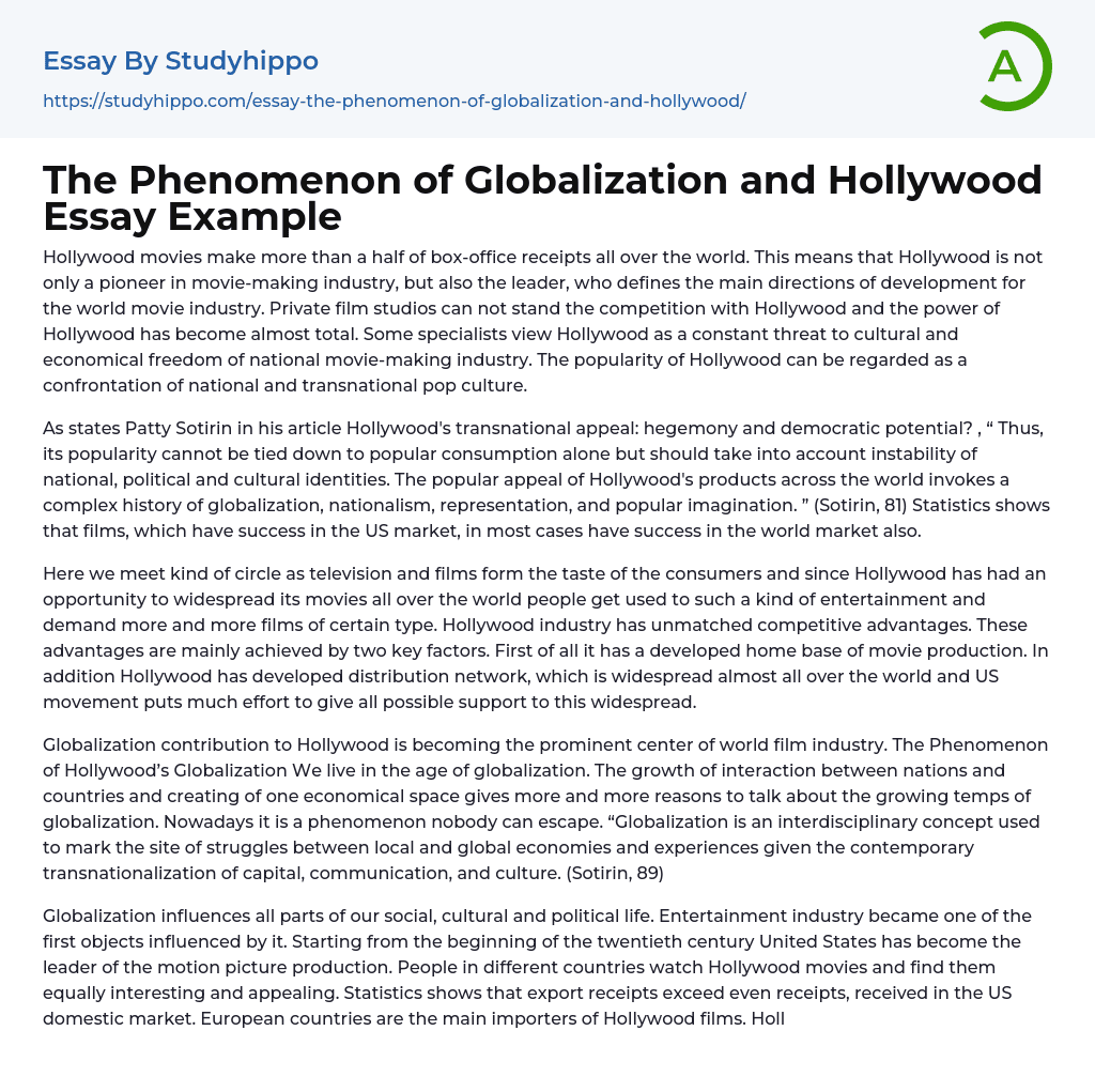 The Phenomenon of Globalization and Hollywood Essay Example