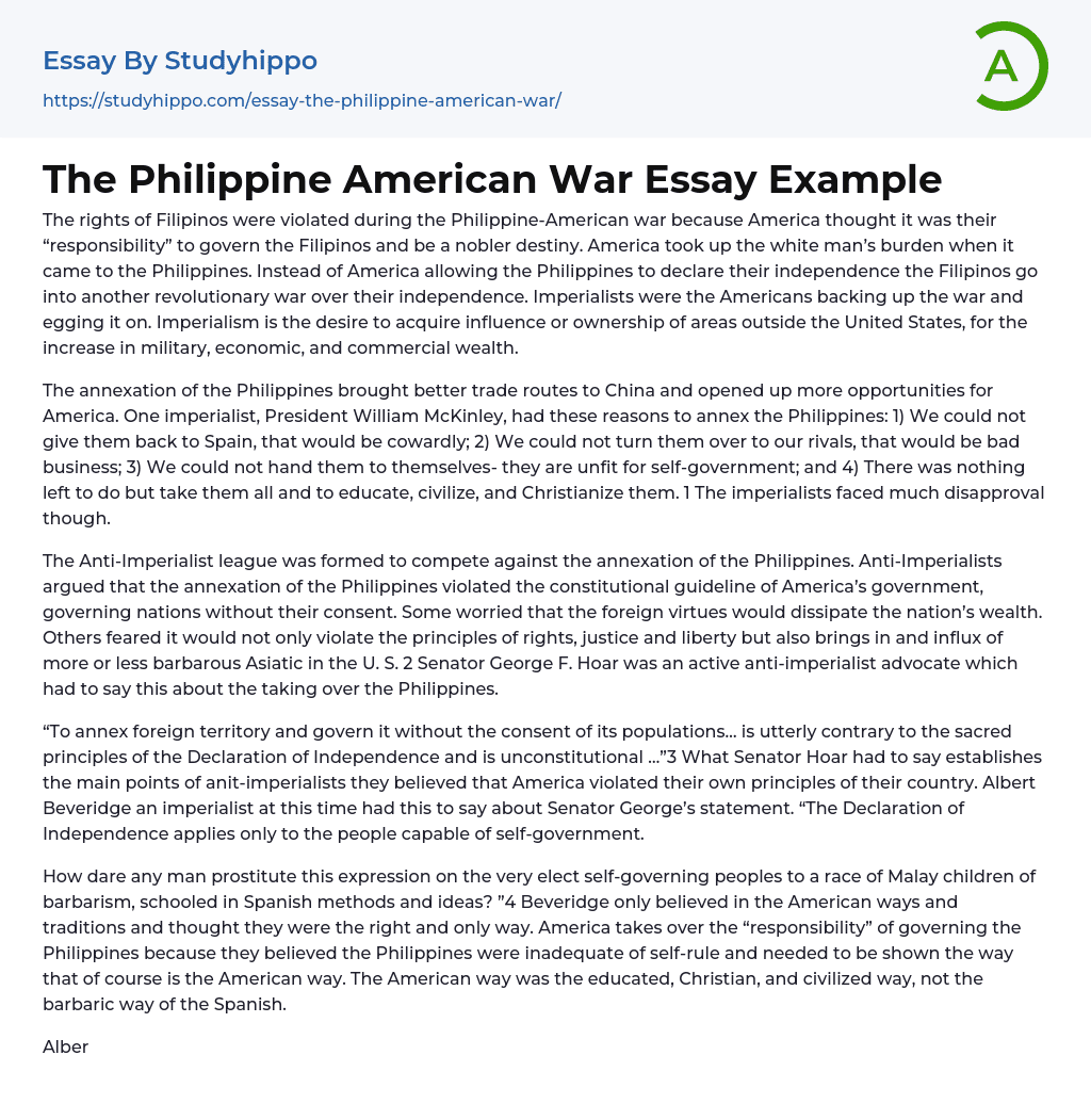 The Philippine American War Essay Example