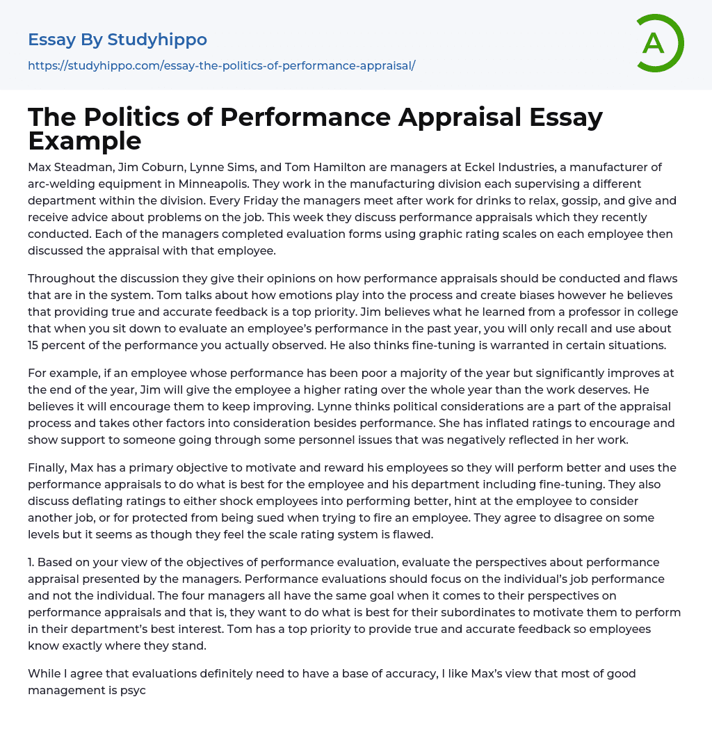 The Politics of Performance Appraisal Essay Example