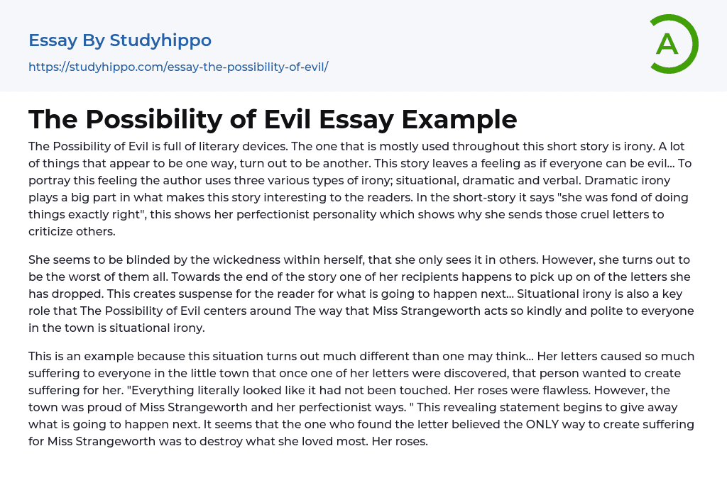 The Possibility of Evil Essay Example