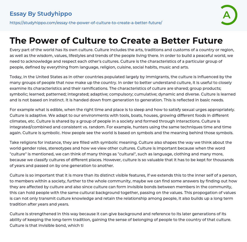 The Power of Culture to Create a Better Future Essay Example