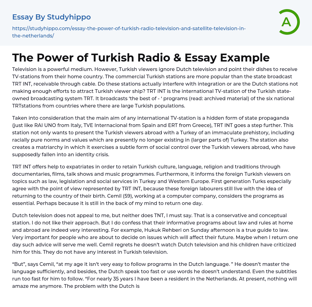 The Power of Turkish Radio &amp Essay Example