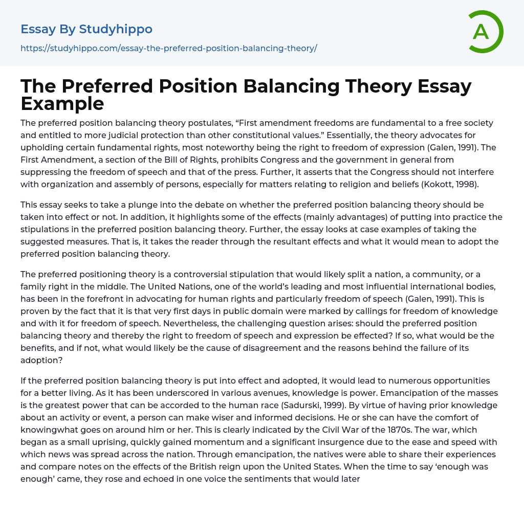The Preferred Position Balancing Theory Essay Example