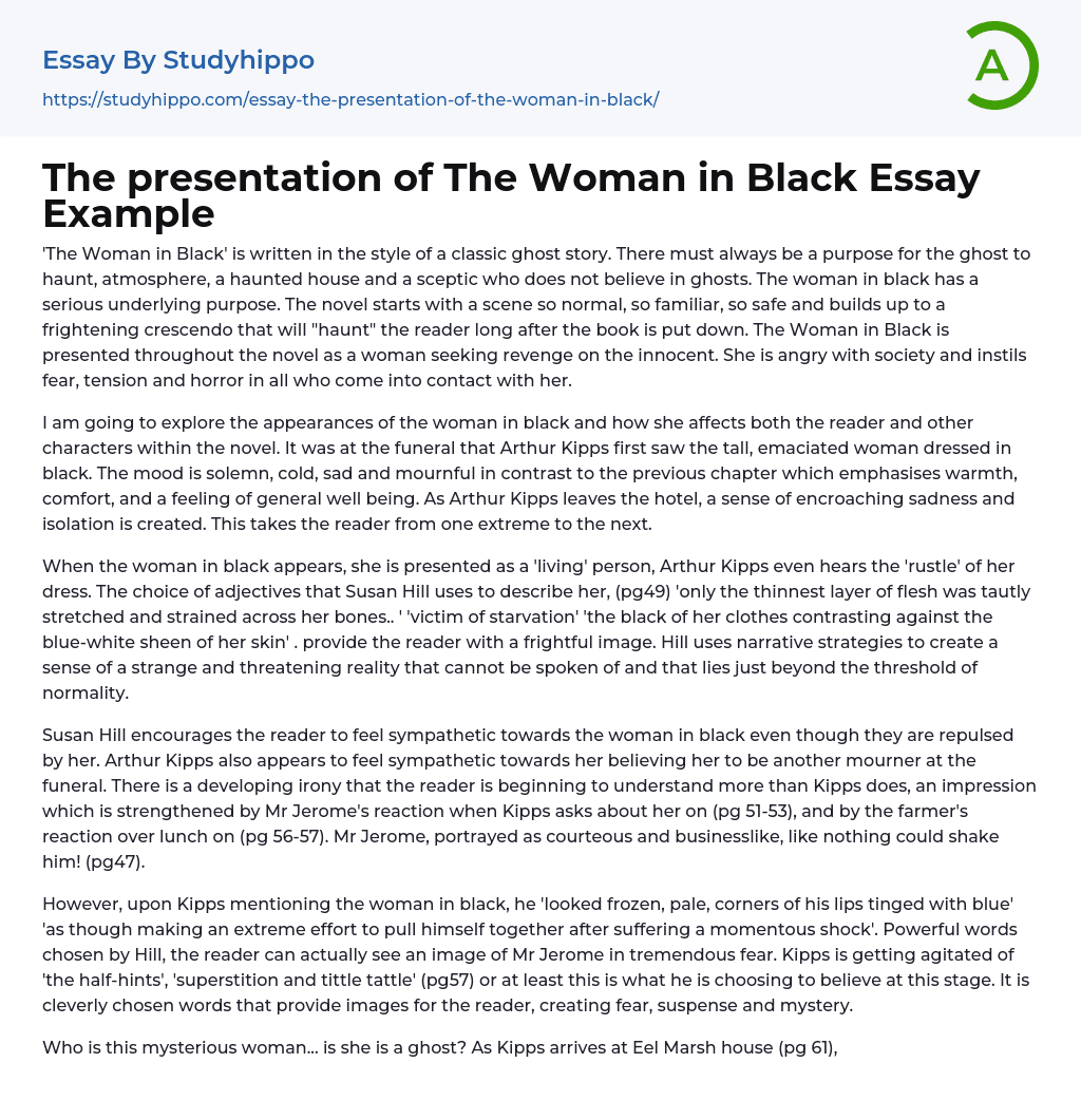The presentation of The Woman in Black Essay Example