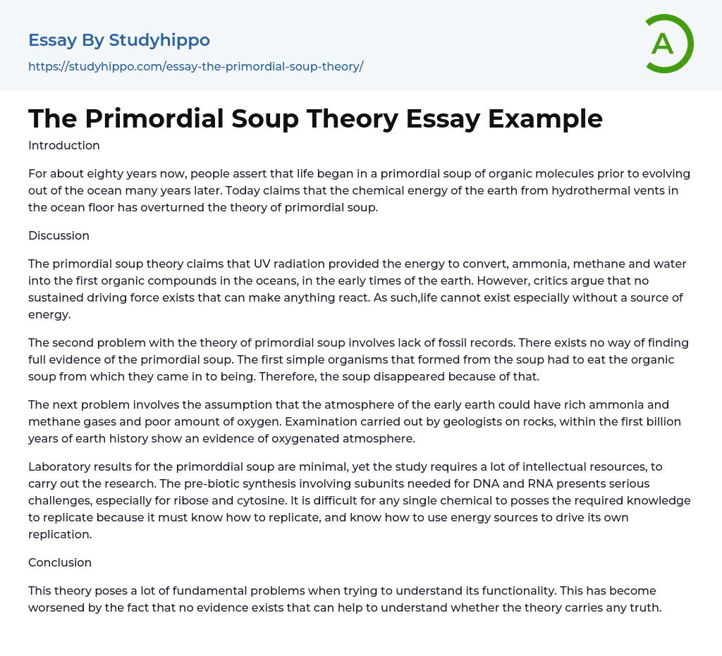 The Primordial Soup Theory Essay Example