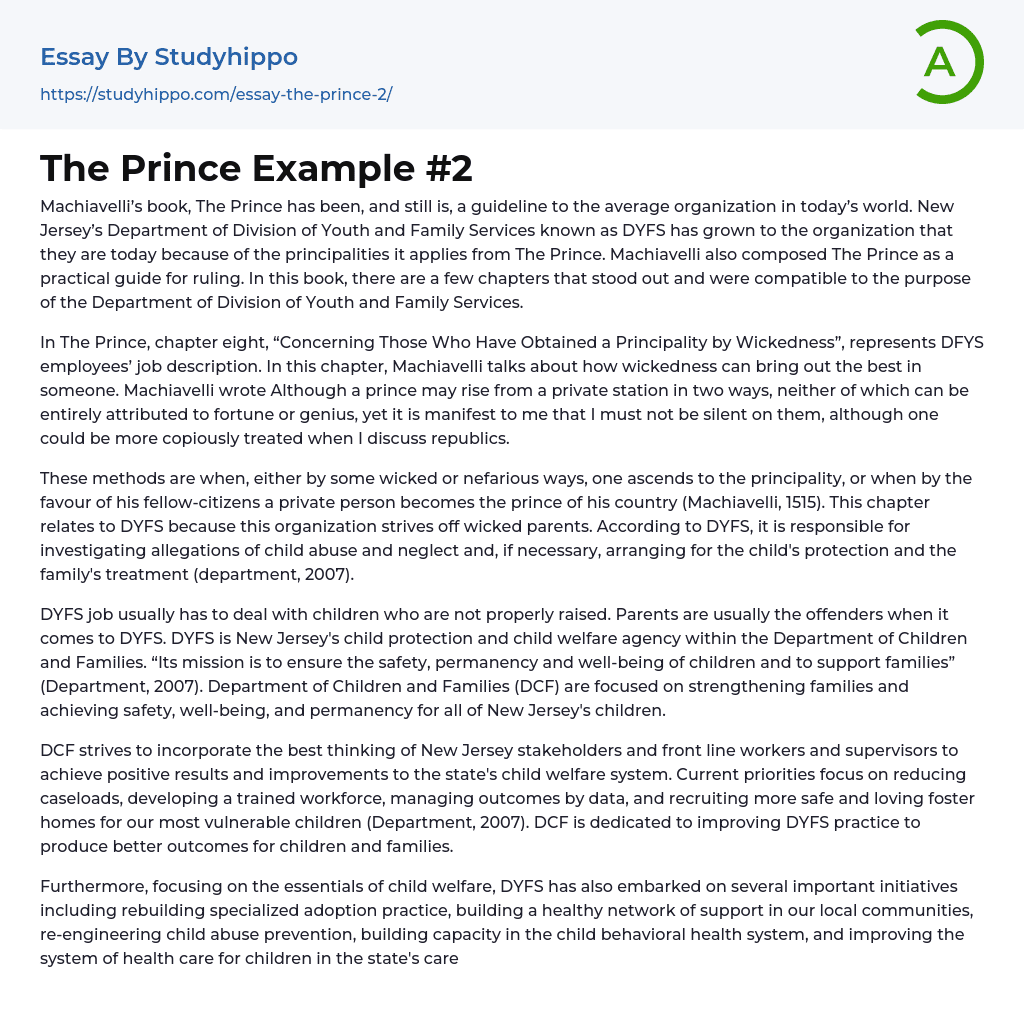 The Prince Example #2 Essay Example