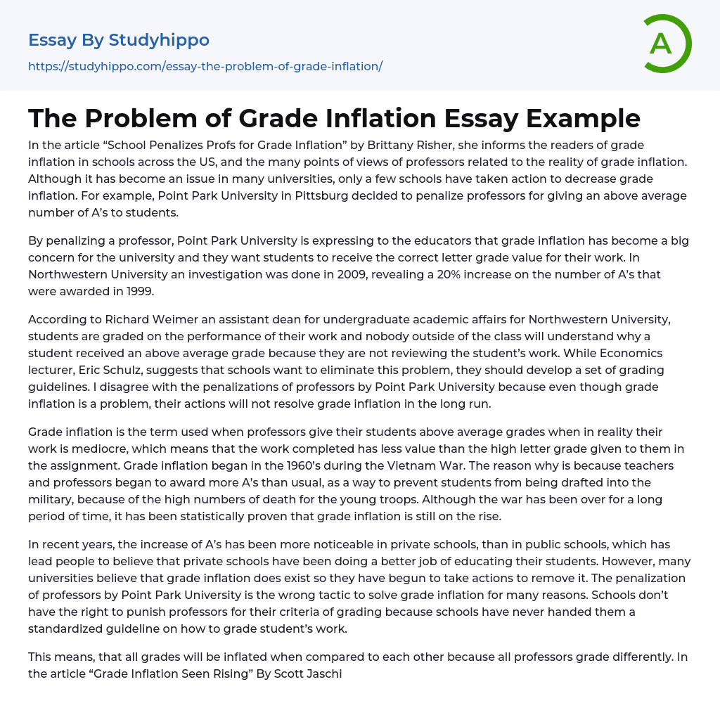 The Problem of Grade Inflation Essay Example