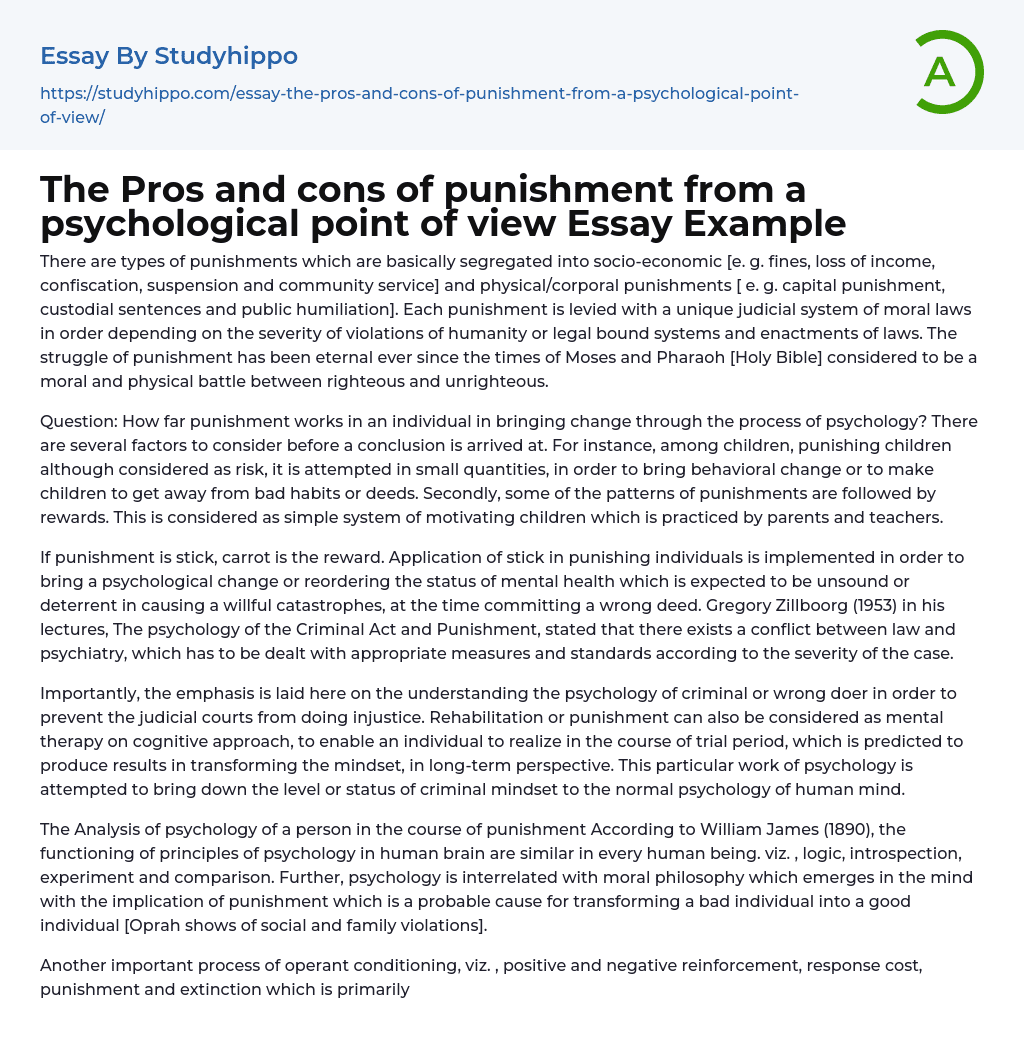 The Pros and cons of punishment from a psychological point of view Essay Example