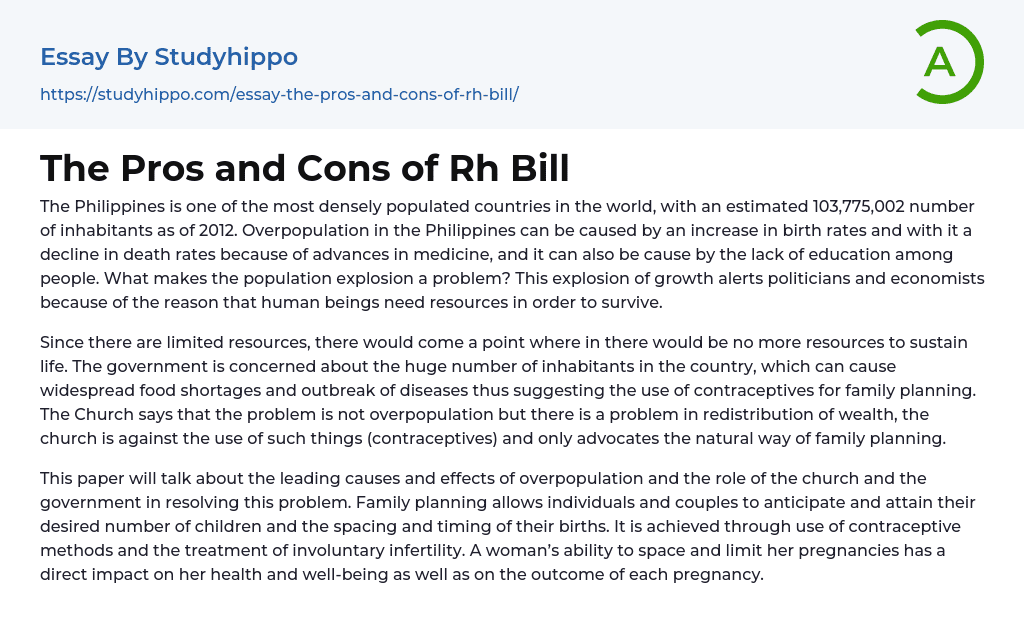 The Pros and Cons of Rh Bill Essay Example