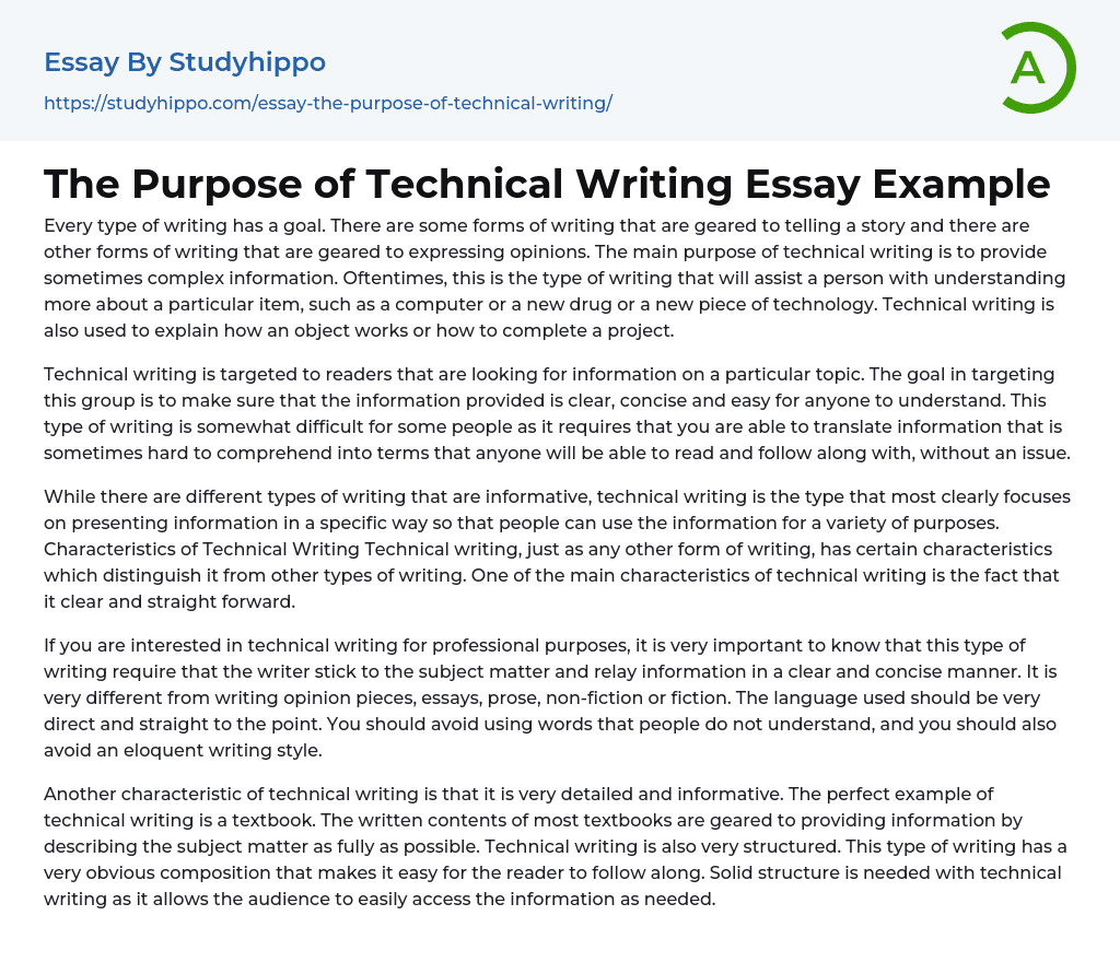 The Purpose of Technical Writing Essay Example