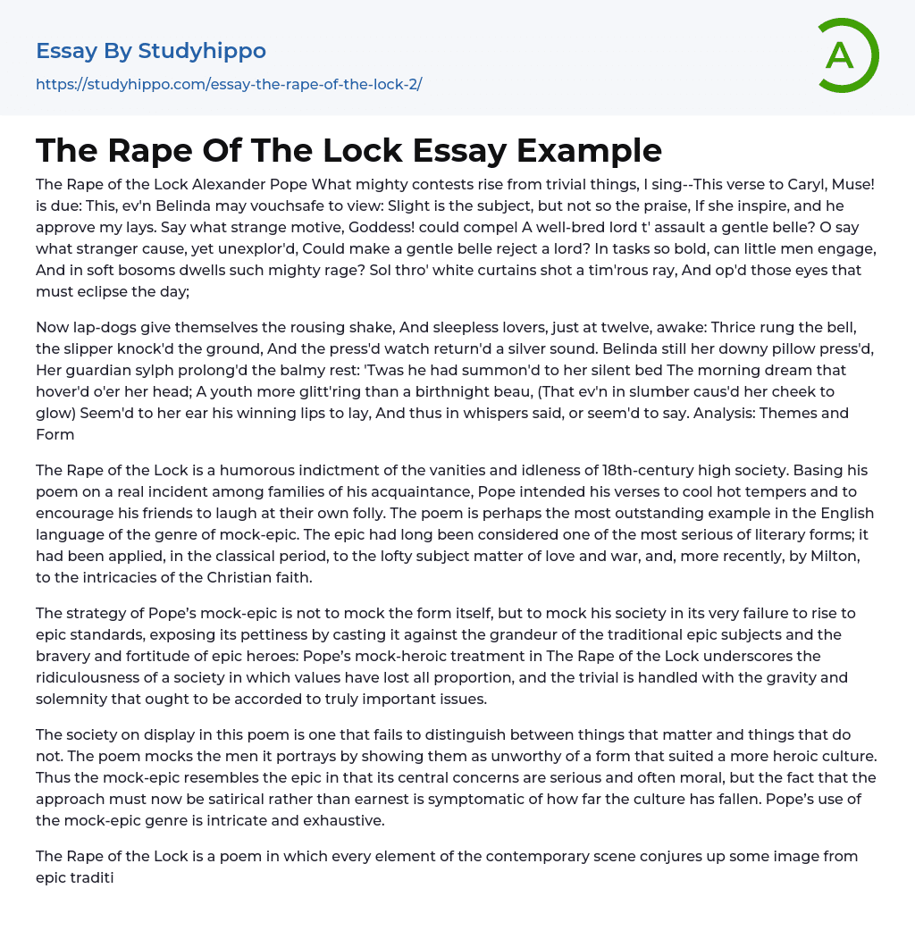 The Rape Of The Lock Essay Example