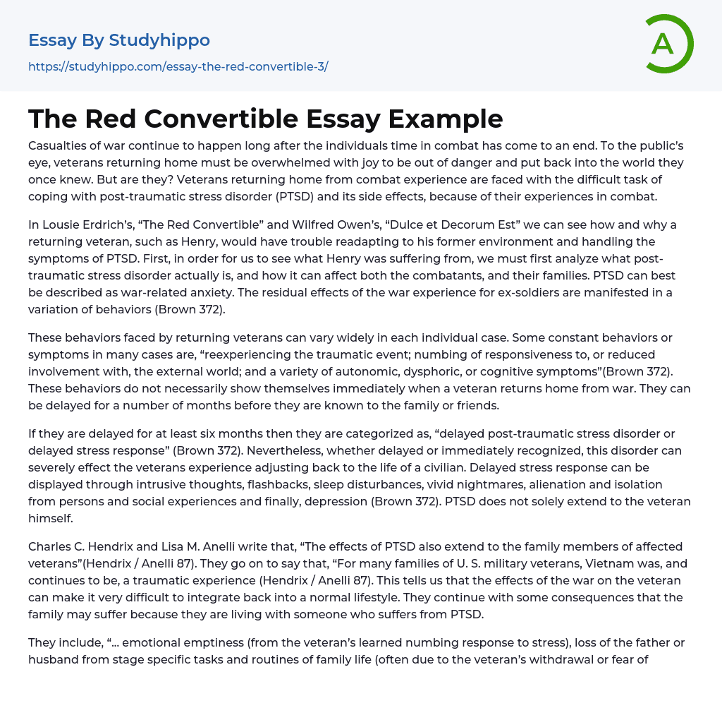 The Red Convertible Essay Example