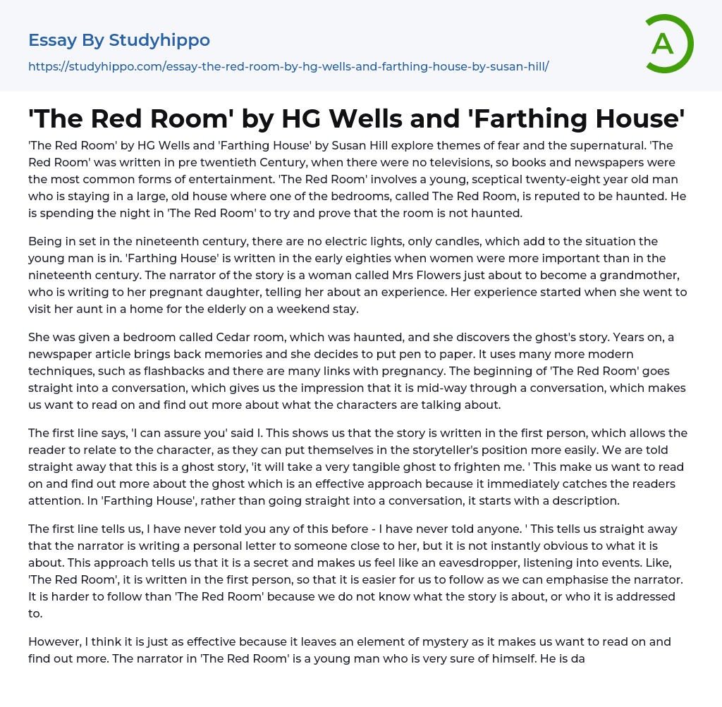 The Red Room’ by HG Wells and ‘Farthing House’ Essay Example