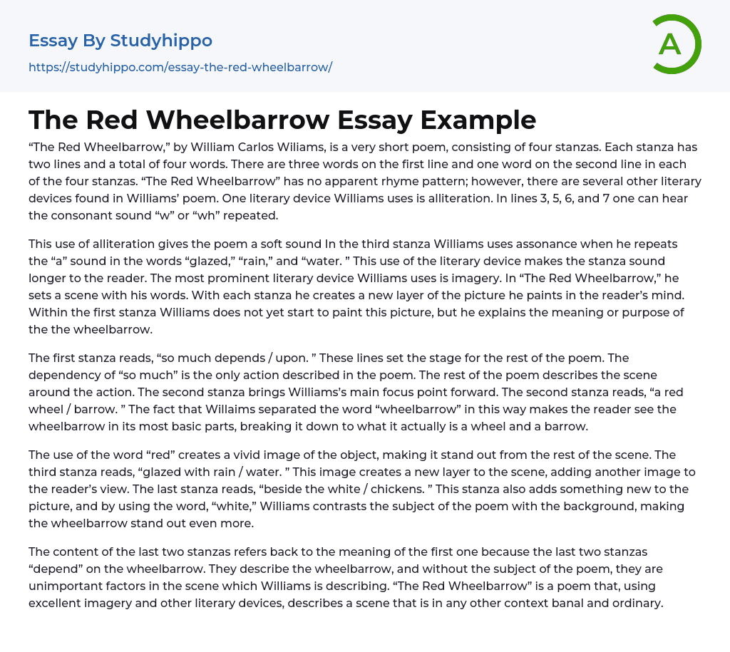 The Red Wheelbarrow Essay Example