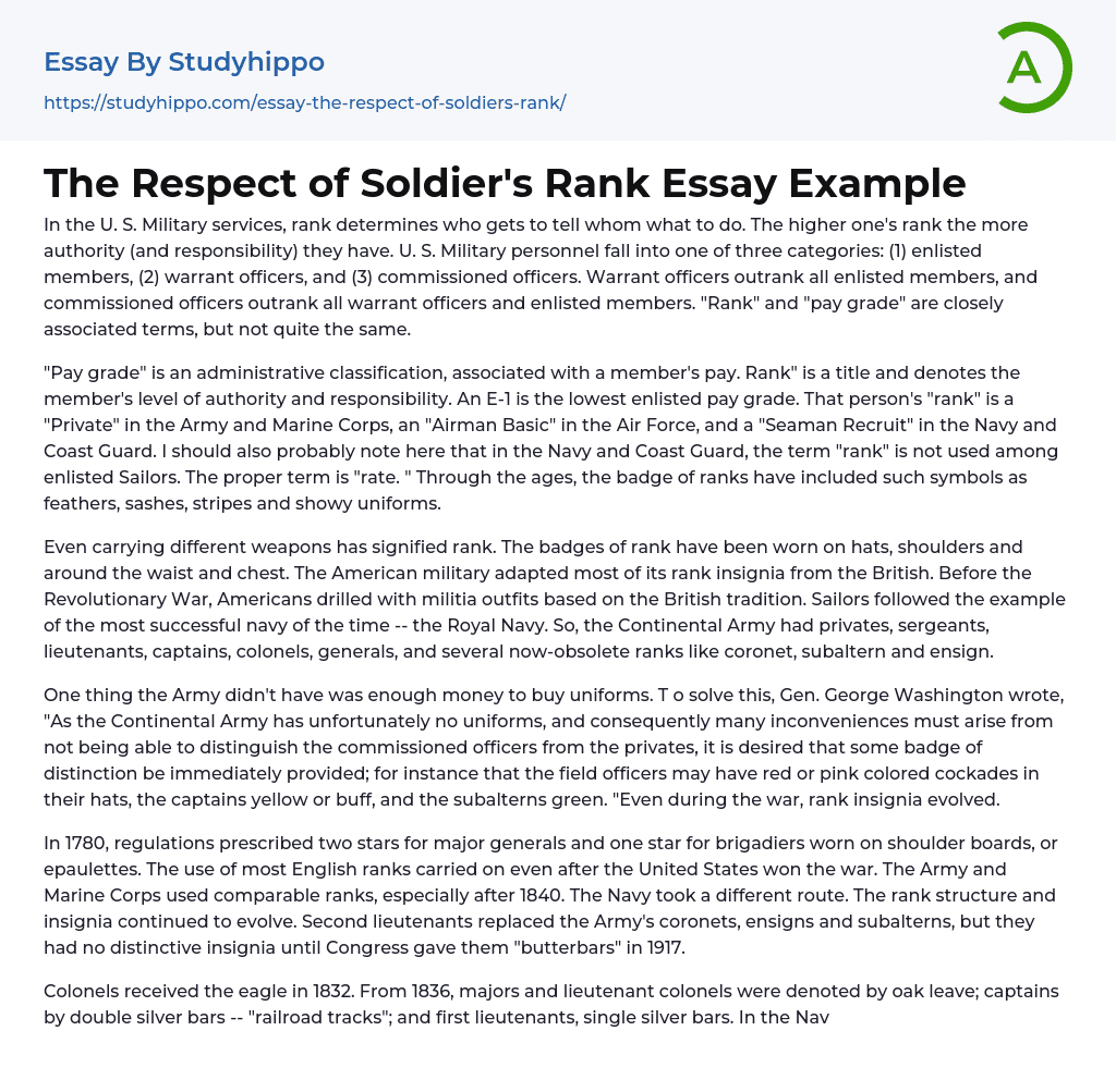 The Respect of Soldier’s Rank Essay Example