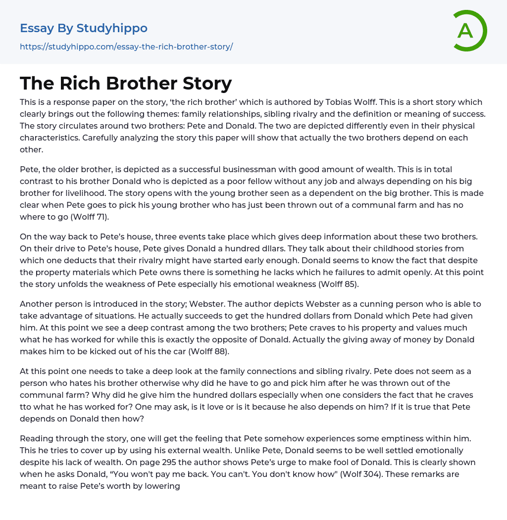 The Rich Brother Story Essay Example
