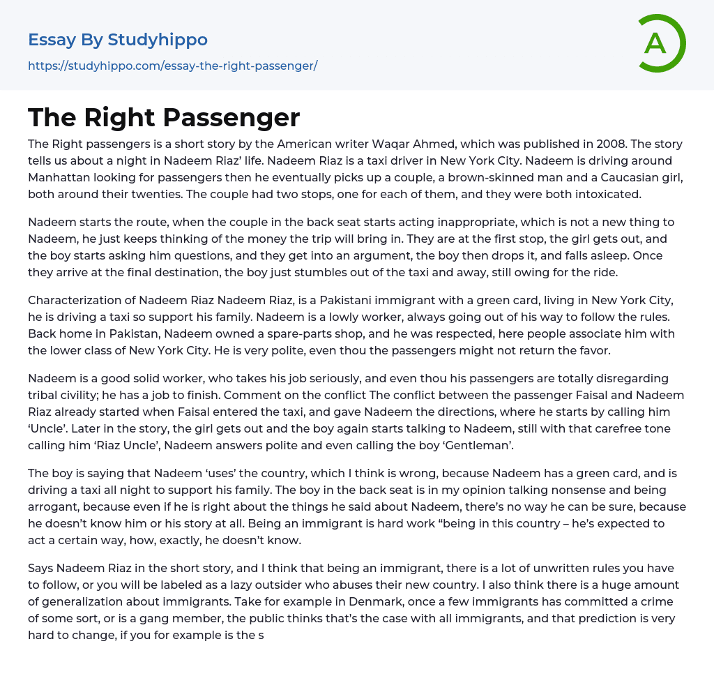 The Right Passenger Essay Example
