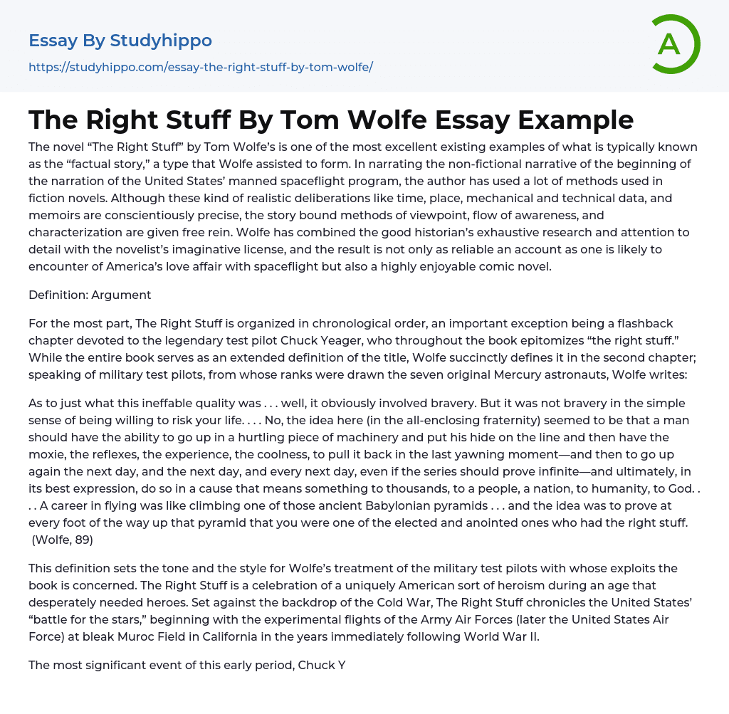 The Right Stuff By Tom Wolfe Essay Example