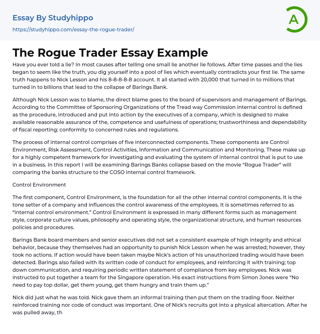The Rogue Trader Essay Example
