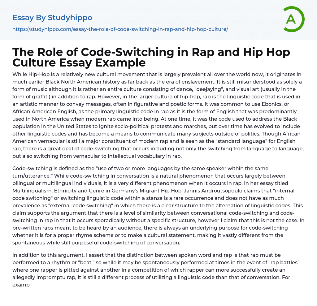 The Role of Code-Switching in Rap and Hip Hop Culture Essay Example