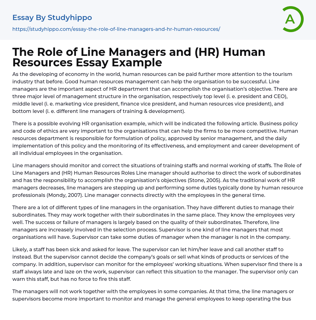 The Role of Line Managers and (HR) Human Resources Essay Example