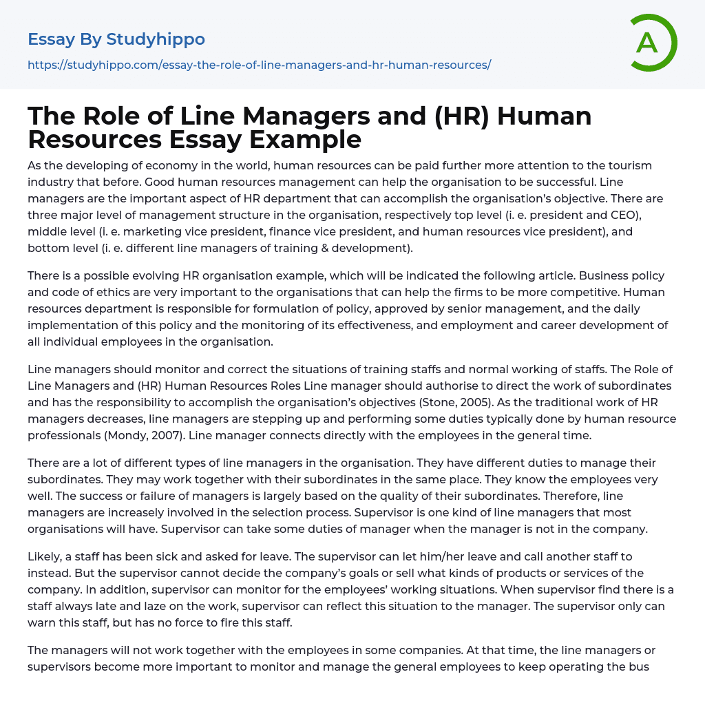 The Role Of Line Managers And HR Human Resources Essay Example 