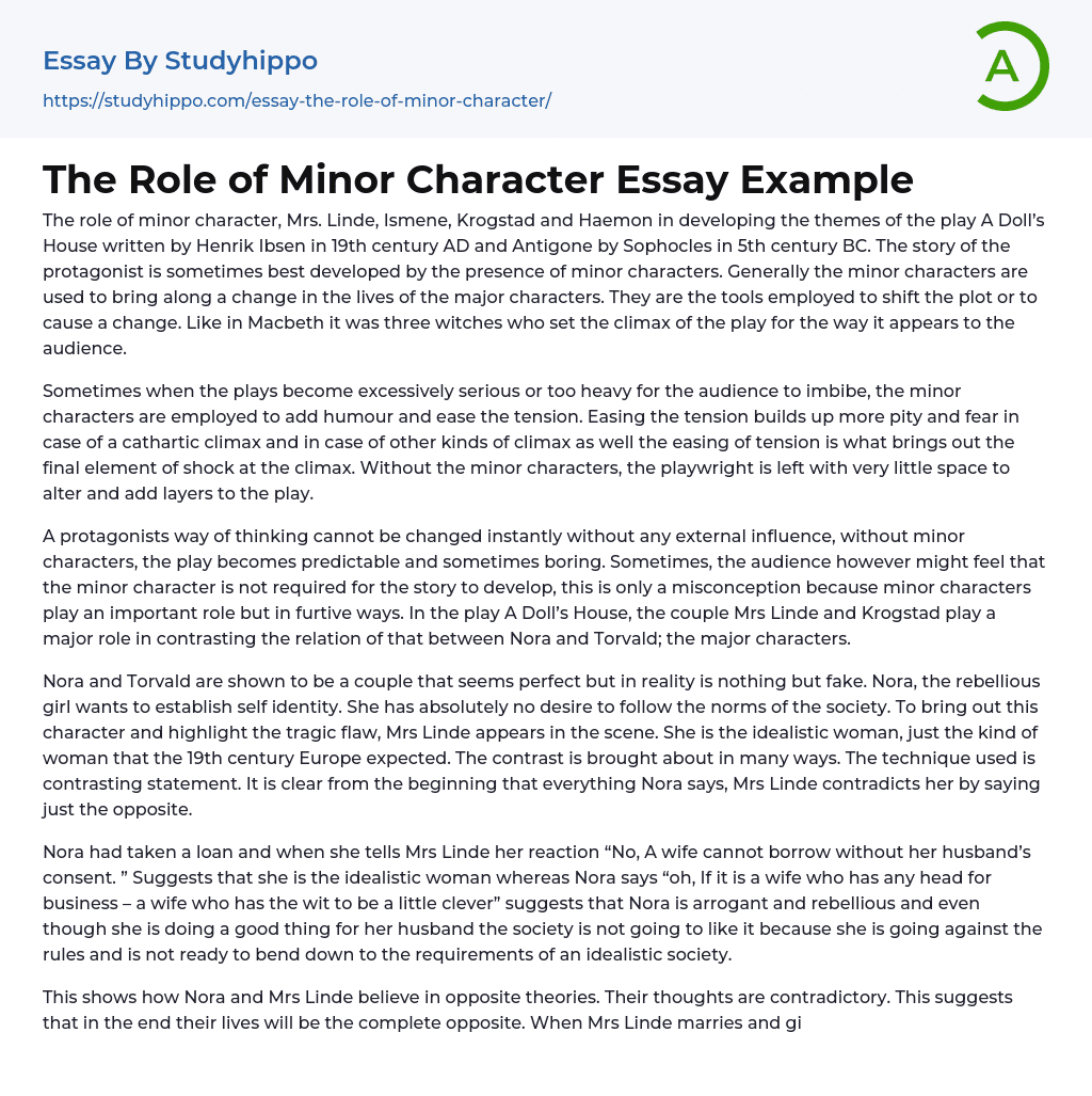 The Role of Minor Character Essay Example