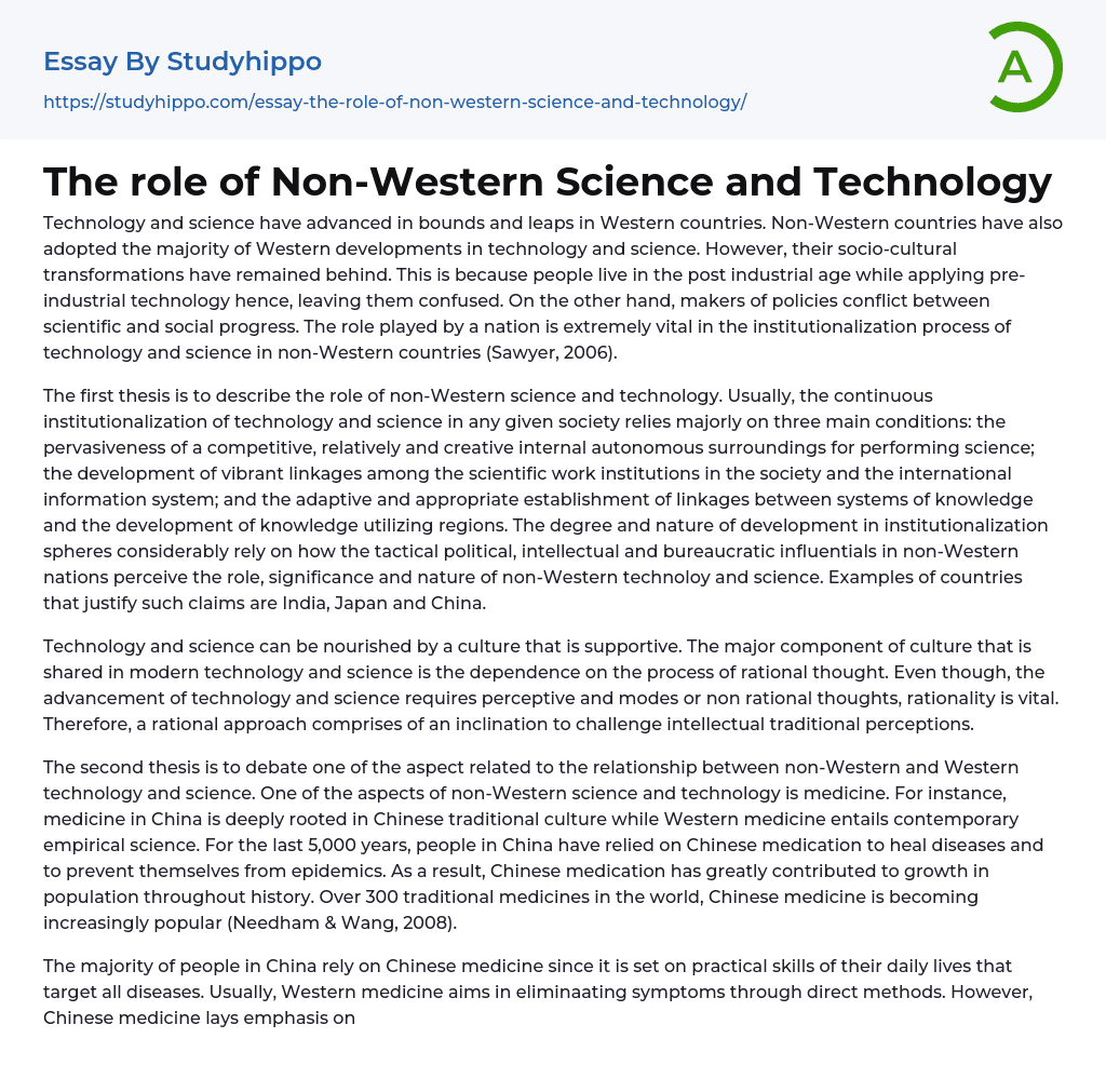 The role of Non-Western Science and Technology Essay Example