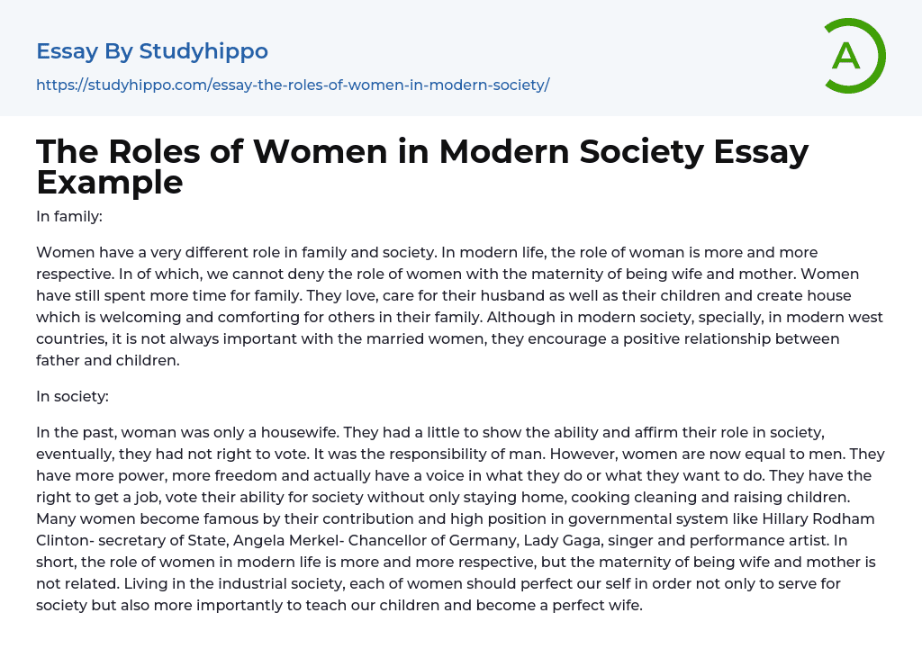 The Roles Of Women In Modern Society Essay Example StudyHippo