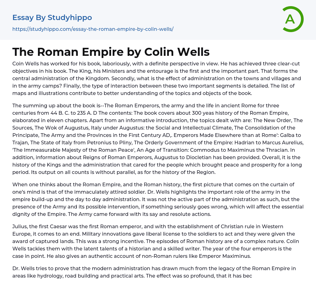 The Roman Empire by Colin Wells Essay Example