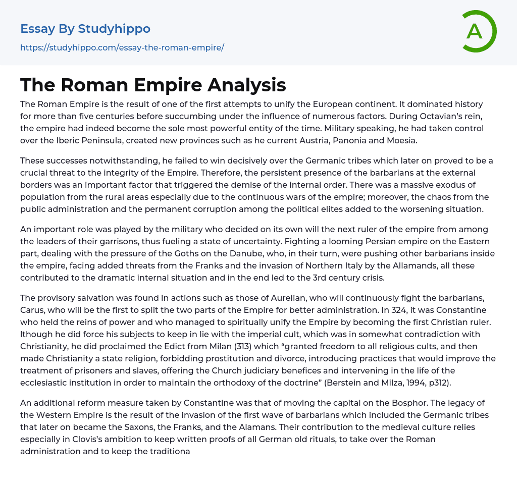 The Roman Empire Analysis Essay Example