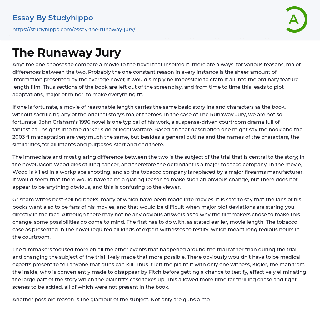 The Runaway Jury Essay Example