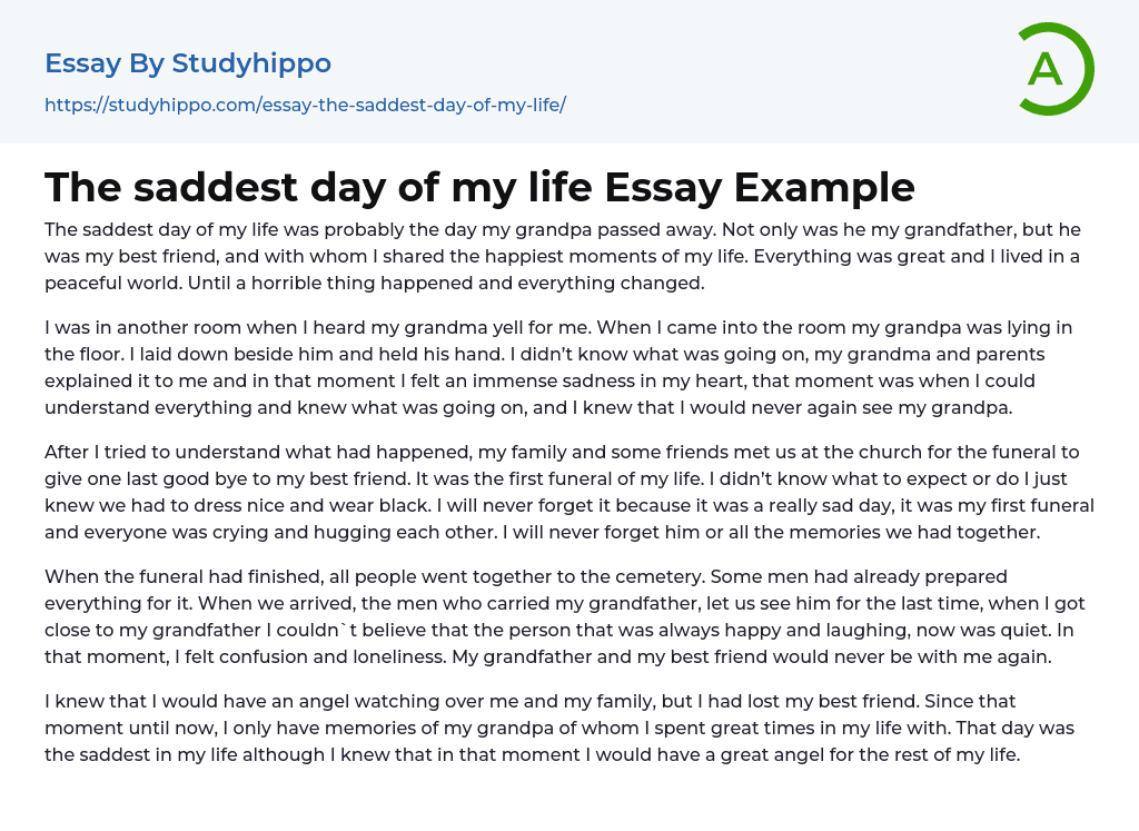 The Saddest Day Of My Life Essay Example StudyHippo