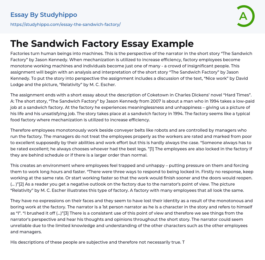 The Sandwich Factory Essay Example
