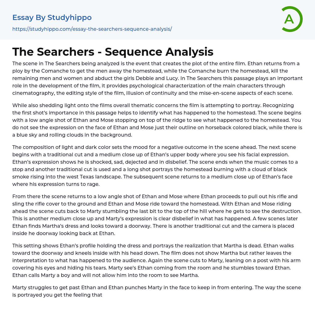 The Searchers – Sequence Analysis Essay Example